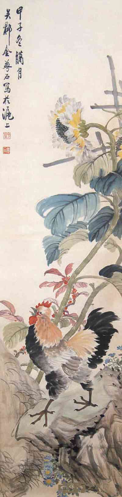 金梦石 大吉图 立轴 146×37cm
